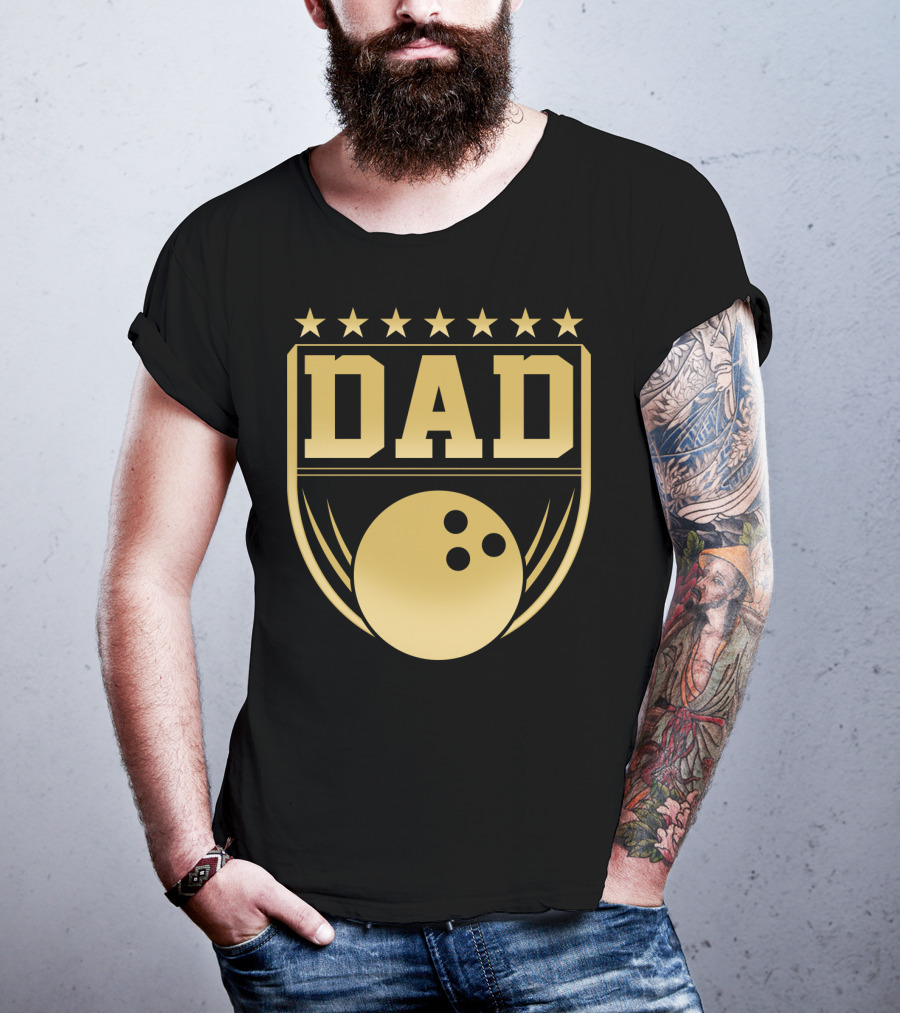 Dad Gold Bowling Ball Coach Stars Funny T-Shirt