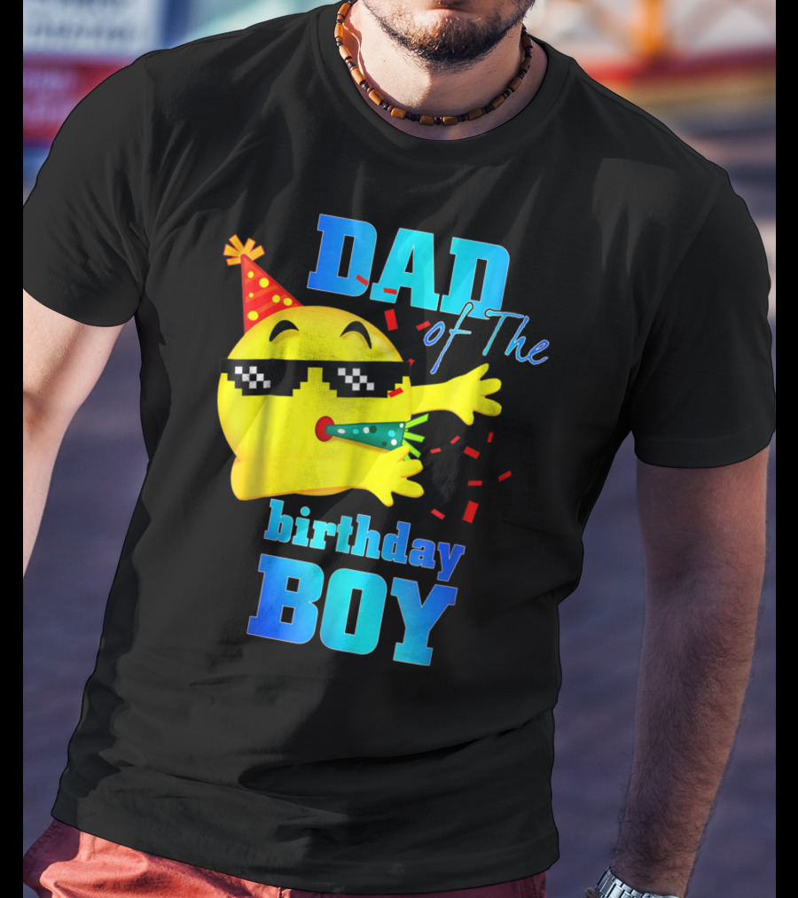 Dad Of The Birthday Boy Dabbing Emoji With Party Hat And Confetti T-Shirt