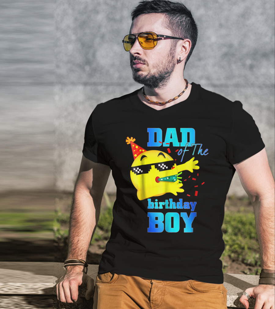 Dad Of The Birthday Boy Dabbing Emoji With Party Hat And Confetti T-Shirt