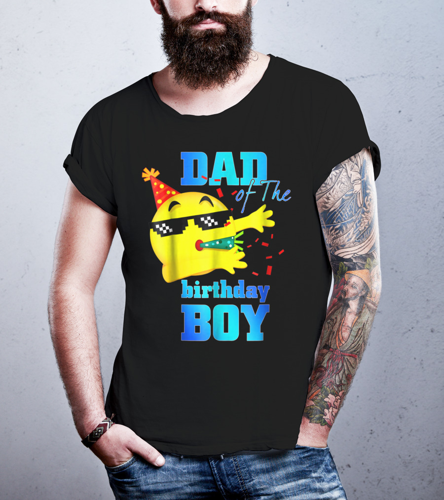 Dad Of The Birthday Boy Dabbing Emoji With Party Hat And Confetti T-Shirt