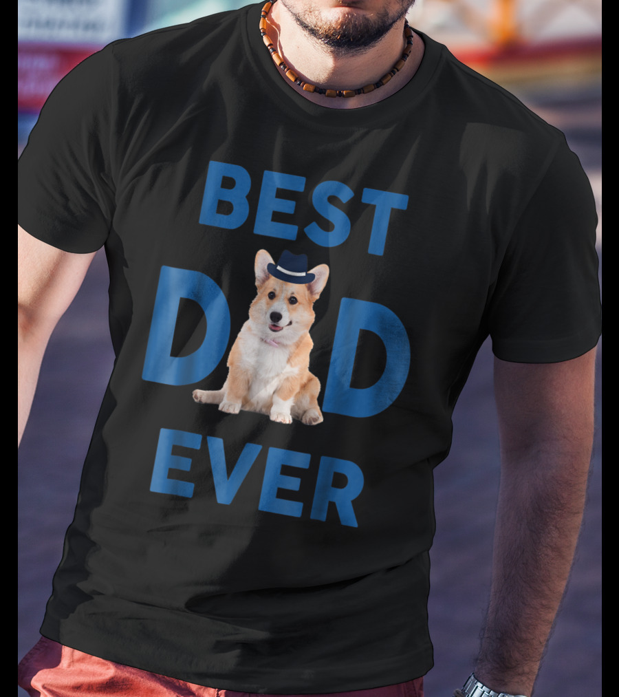 Best Dad Ever Corgi Pup Wearing Hat T-Shirt