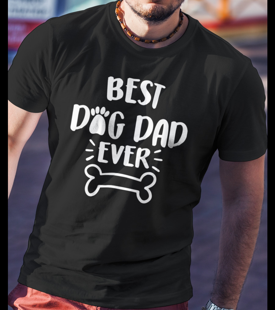 Best Dog Dad Ever Paw Print Bone T-Shirt