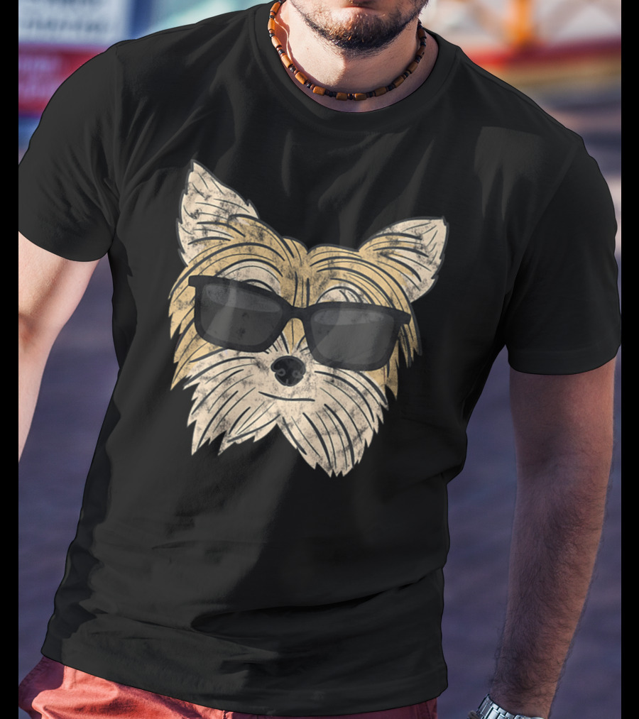 Cool Yorkie Sunglasses Yorkie Poo Dog Face With Shades T-Shirt