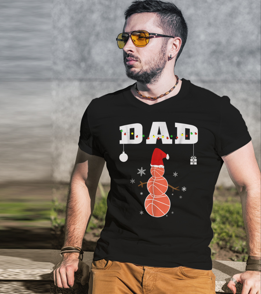 Dad Basketball Snowman Christmas Holiday T-Shirt