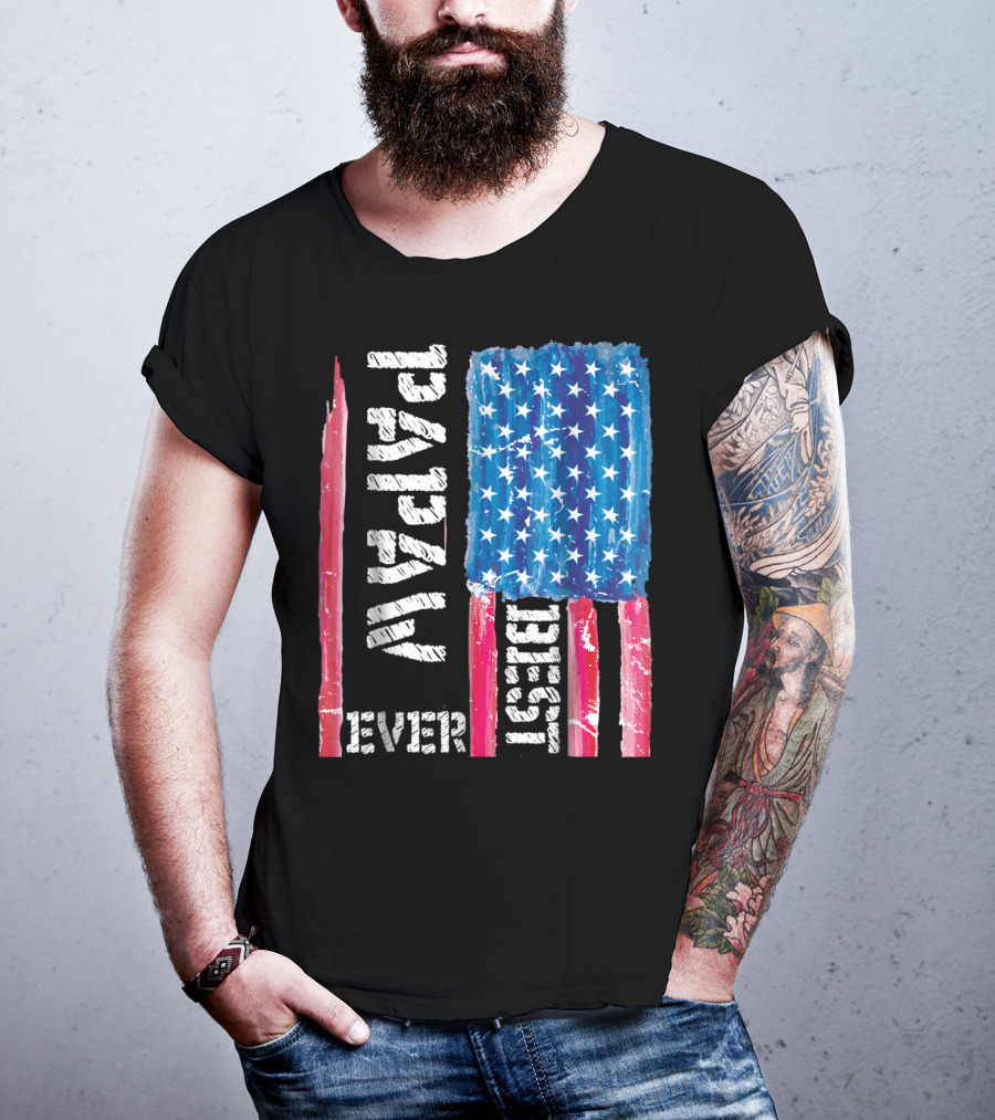 Best Papaw Ever Distressed American Flag Vertical Text And Stars T-Shirt
