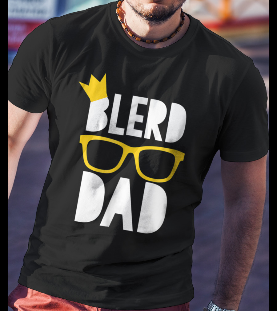 Blerd Dad Yellow Geeky Glasses Crown Black Nerd Dad T-Shirt