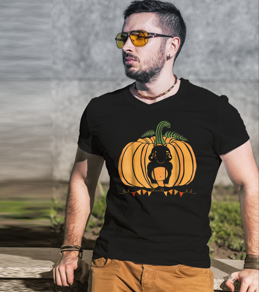 Cute Hippo Halloween Pumpkin Dad Mom81 Festive T-Shirt