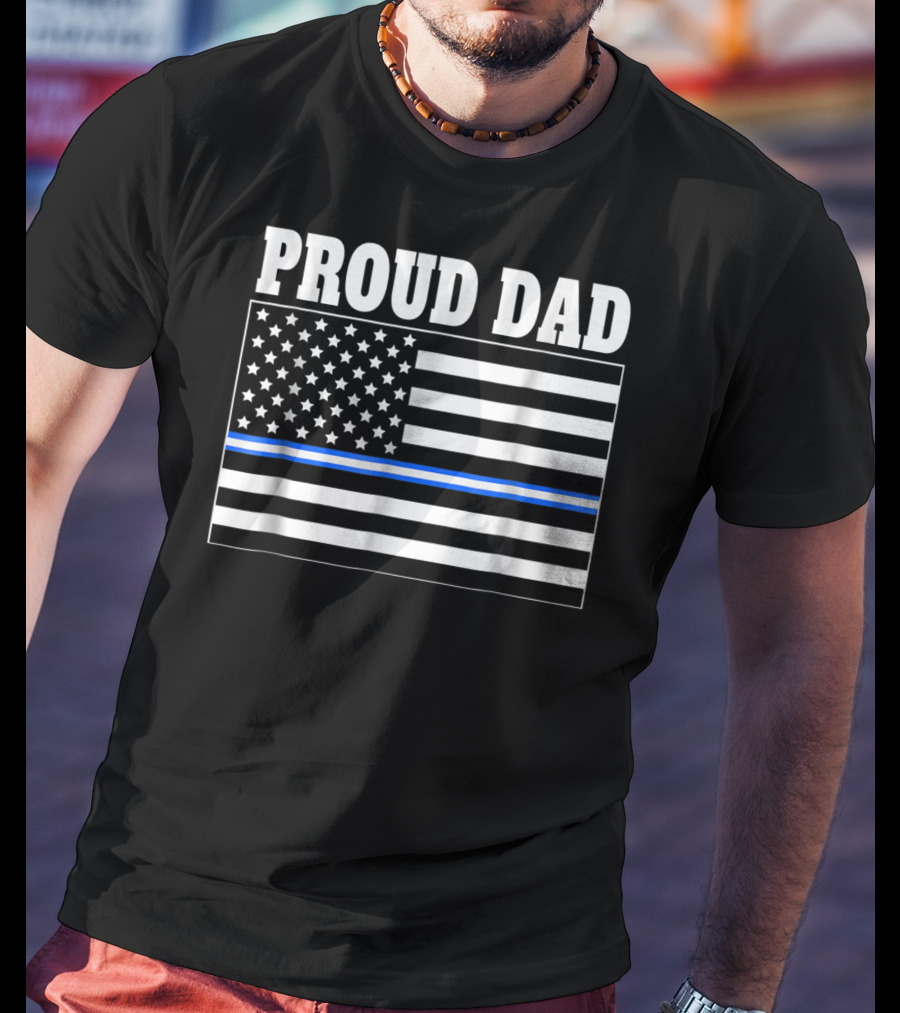 PROUD DAD EMT Thin Blue Line American Flag T-Shirt