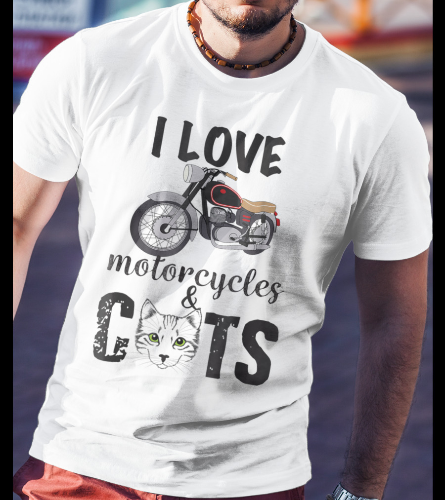 I Love Motorcycles And Cats Grandpa T-Shirt