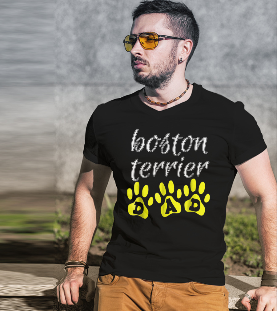 Boston Terrier Dad Fun Paw Print Cute T-Shirt