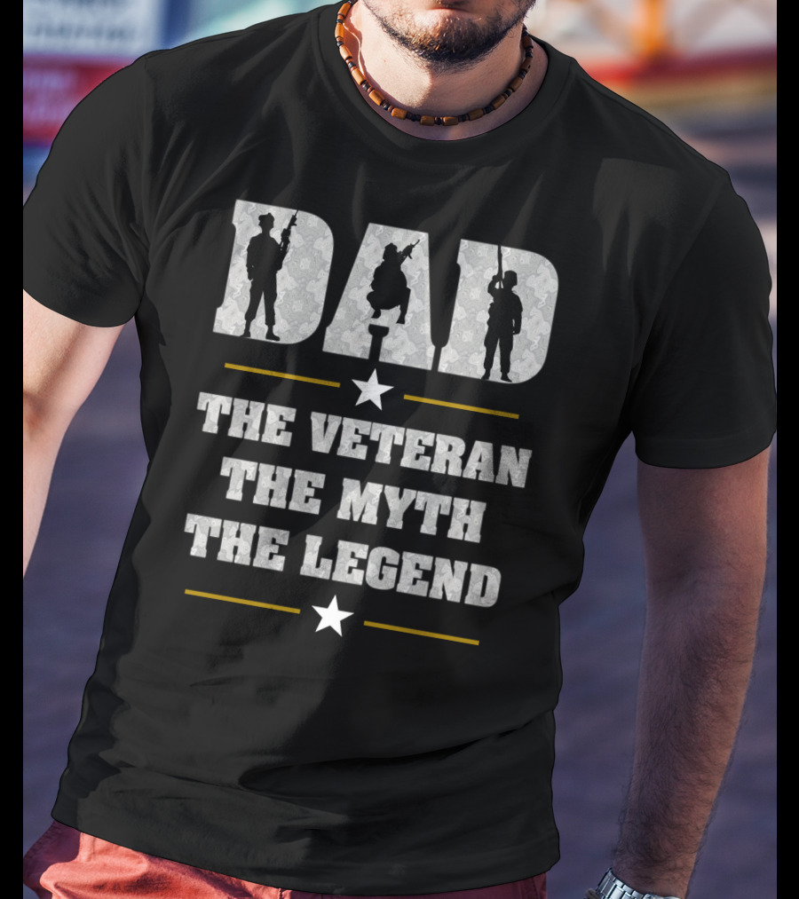 Dad The Veteran The Myth The Legend Veterans Day Silhouette Patriotic T-Shirt