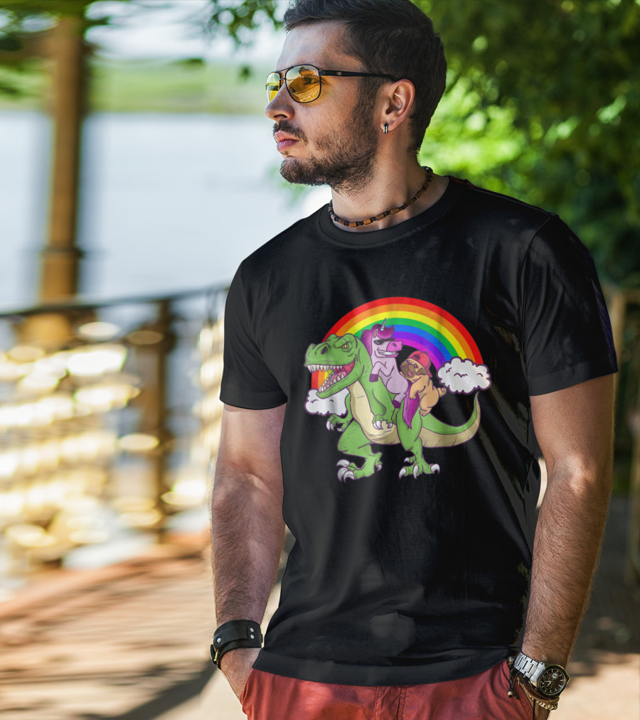 Dinosaur Unicorn Pug Dog Lovers Rainbow Adventure T-Shirt