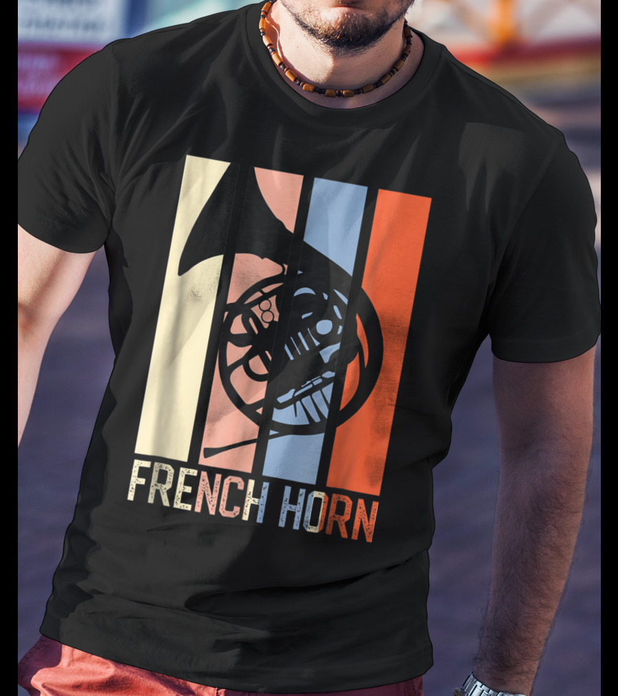 French Horn Dad Marching Band High School Strip Style Retro Music 22 T-Shirt
