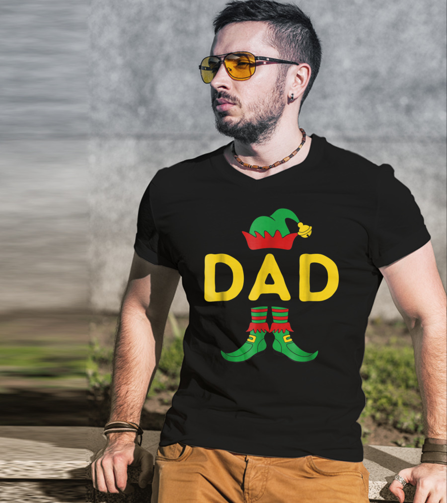 Dad Elf Christmas Hat And Shoes T-Shirt