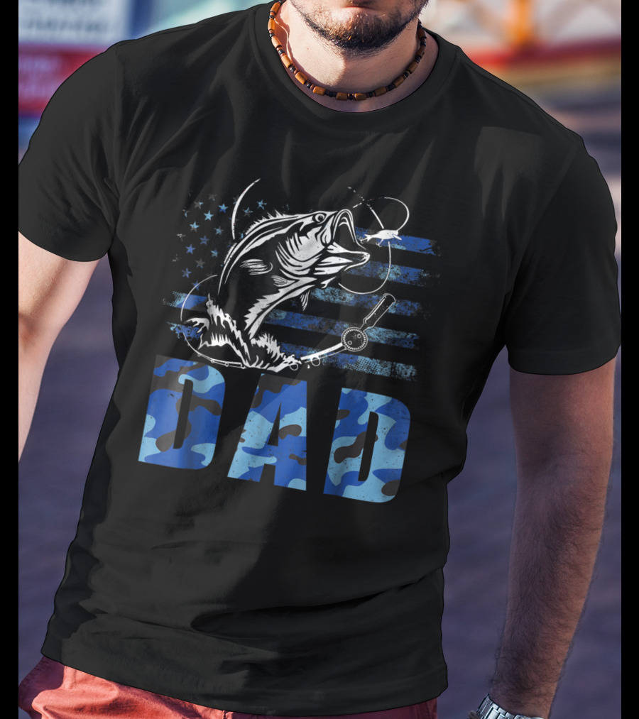 Dad Fishing Camouflage USA Flag T-Shirt