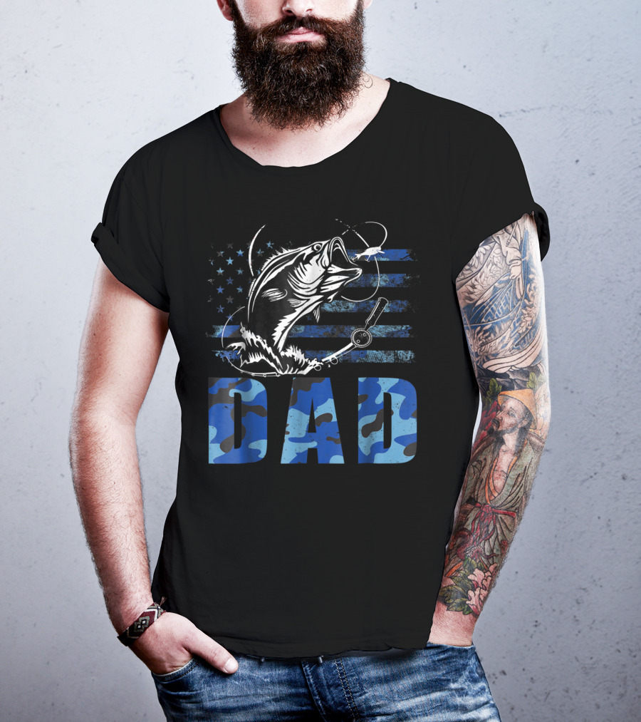 Dad Fishing Camouflage USA Flag T-Shirt