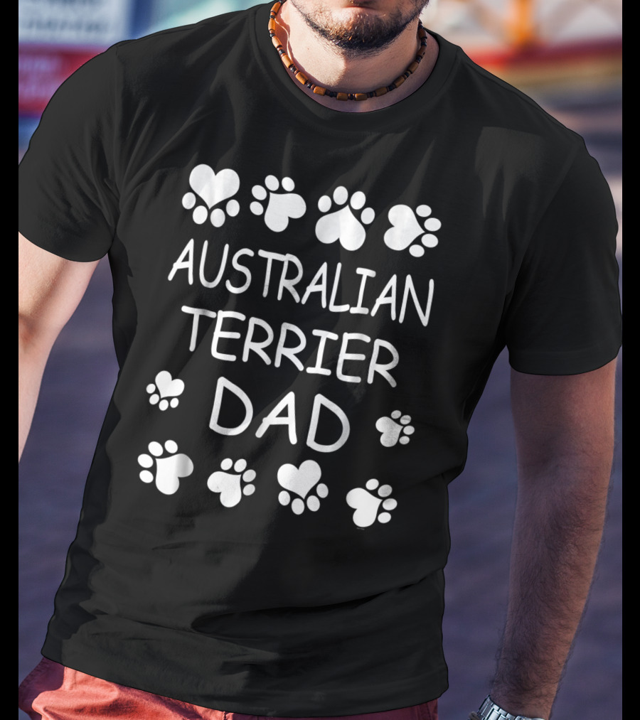 Australian Terrier Dad Paw And Heart T-Shirt
