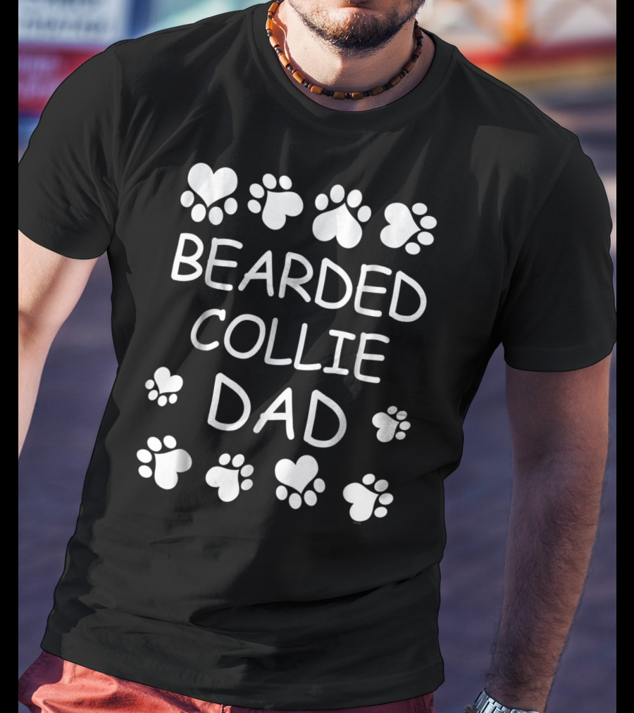 Bearded Collie Dad Paw Heart Lovers For Christmas Birthday T-Shirt