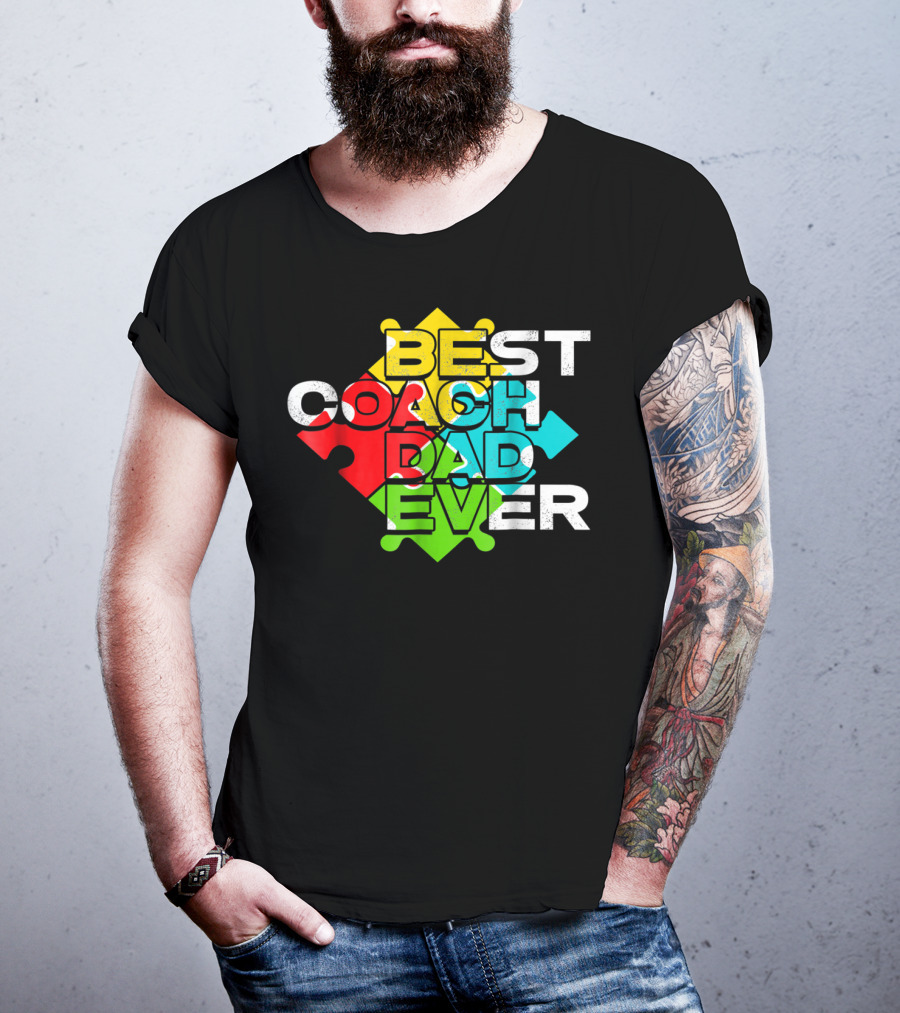 Best Coach Dad Ever Autism Puzzle Piece Colors 90s T-Shirt