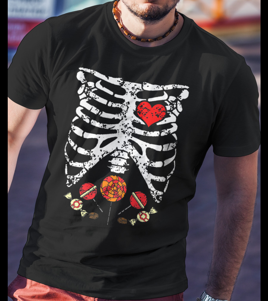 Candy Skeleton Heart And Bones Halloween Funny Kids Dad78 T-Shirt