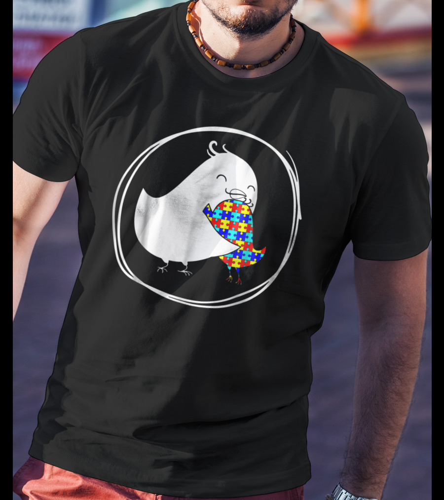 Chicken Embrace Autism Puzzle Pattern Awareness T-Shirt