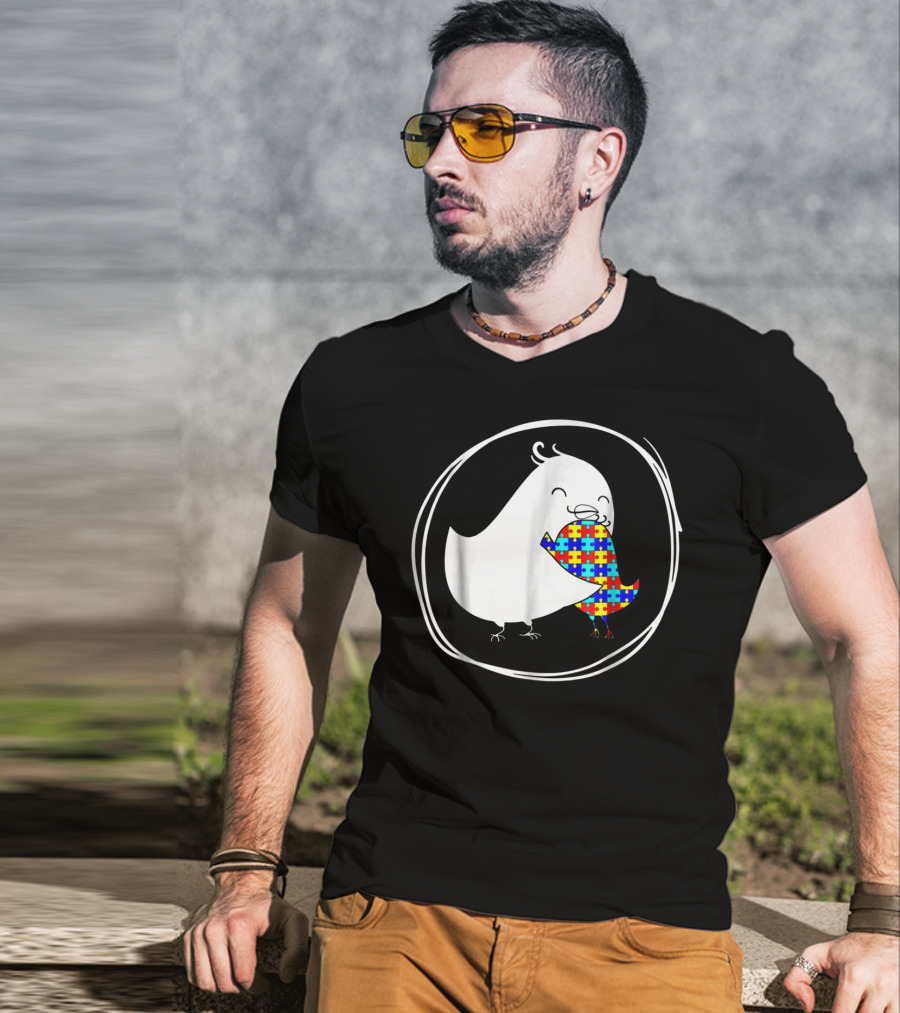 Chicken Embrace Autism Puzzle Pattern Awareness T-Shirt