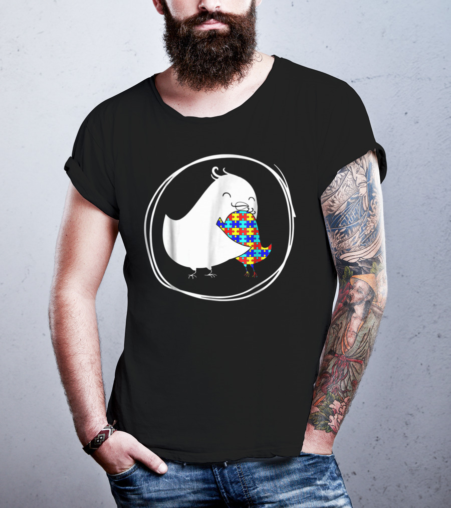 Chicken Embrace Autism Puzzle Pattern Awareness T-Shirt