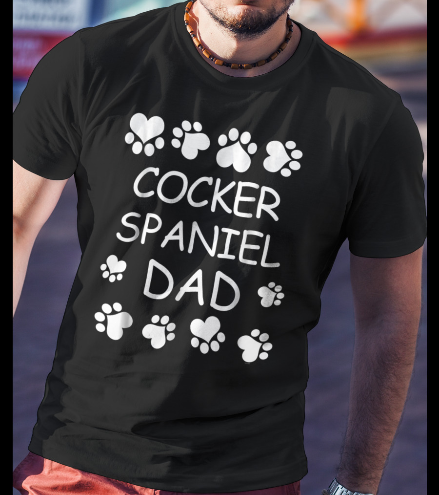 Cocker Spaniel Dad Heart Paw Print Christmas Birthday Lover T-Shirt