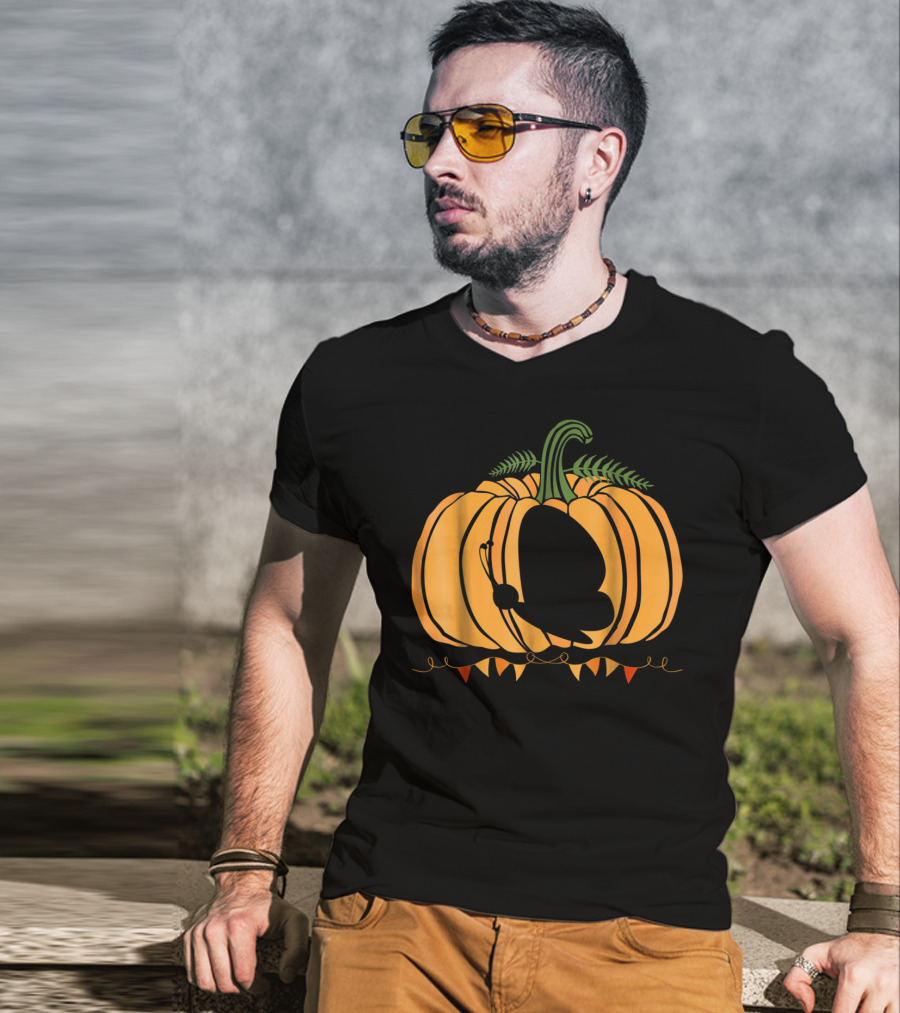 Cool Butterfly And Pumpkin Halloween For Kid Dad Mom T-Shirt