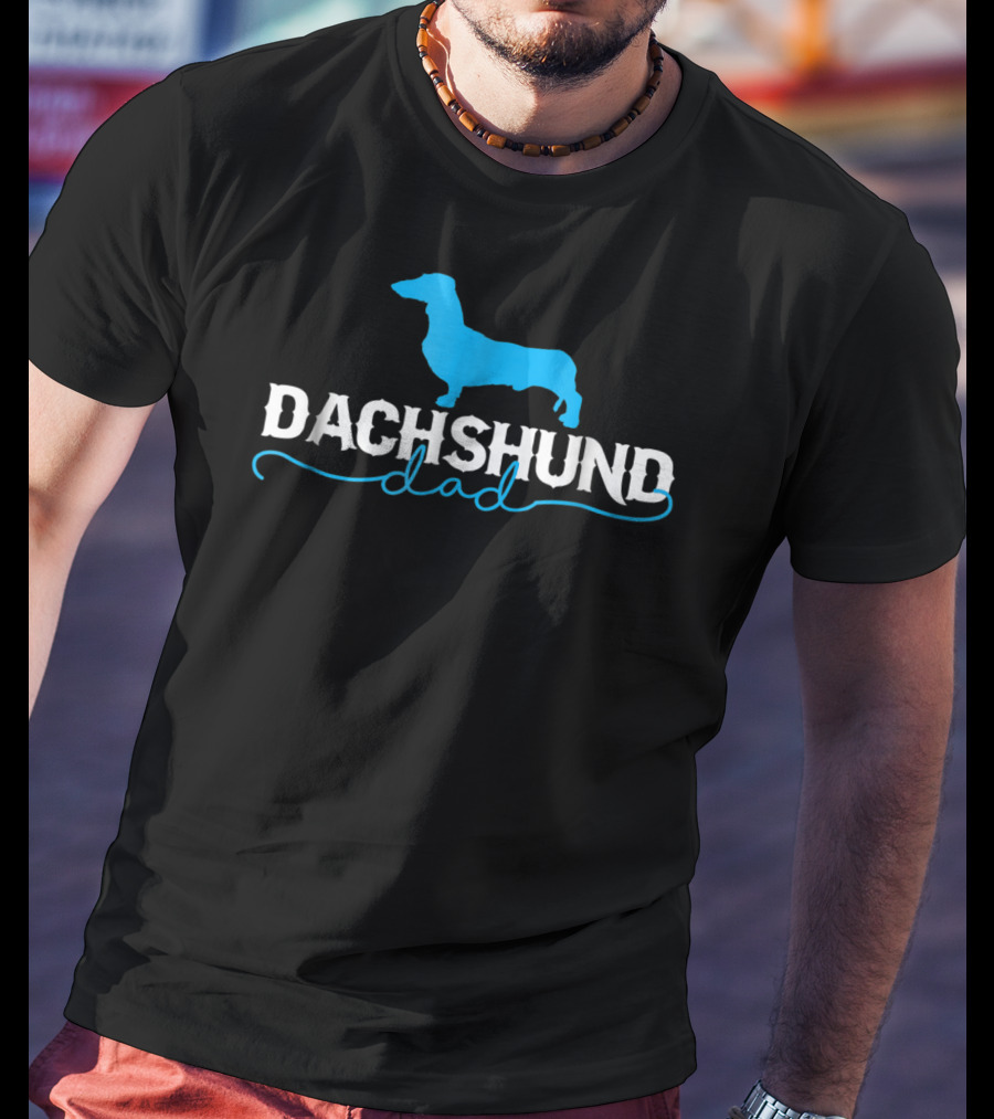 Dachshund Dad With Blue T-Shirt