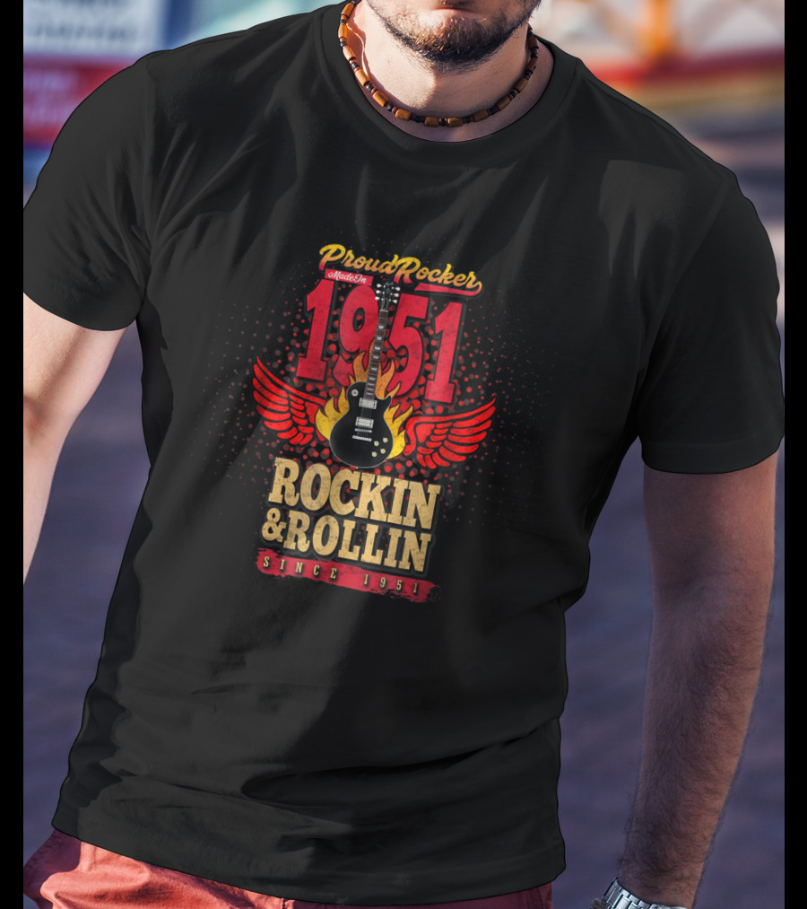 1951 Proud Rocker Made Of Rockin And Rollin Flaming Wing Guitar Since 1951 T-Shirt