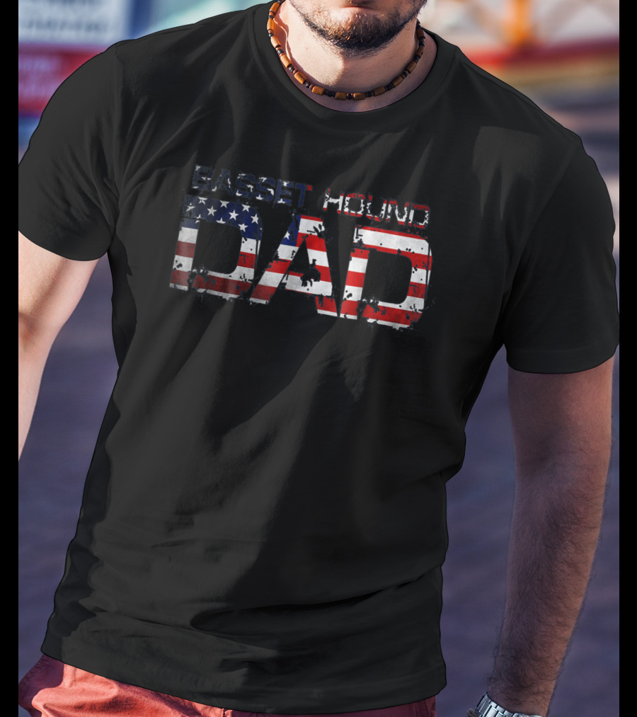 Basset Hound Dad American Flag T-Shirt
