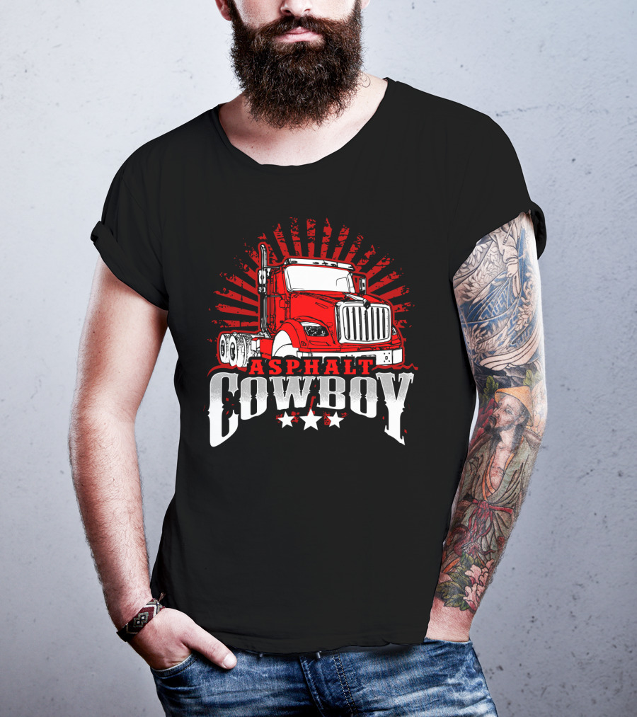 Asphalt Cowboy Red Truck Driver Dad Humor T-Shirt