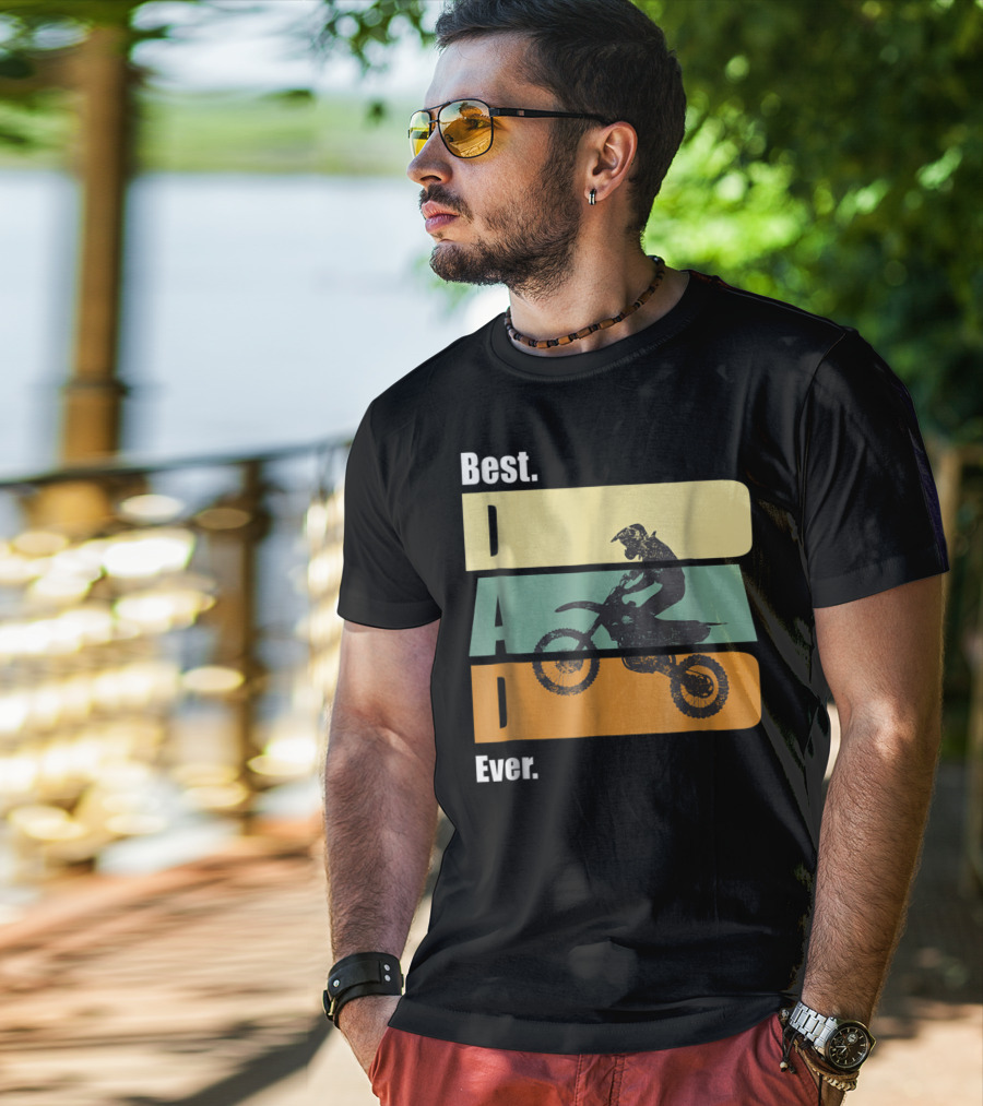 Best Motocross Dad Ever Funny For Fathers Retro Motorcycle Rider T-Shirt