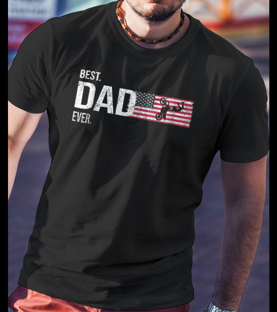 Best Dad Ever Motocross American Flag Biker80 T-Shirt