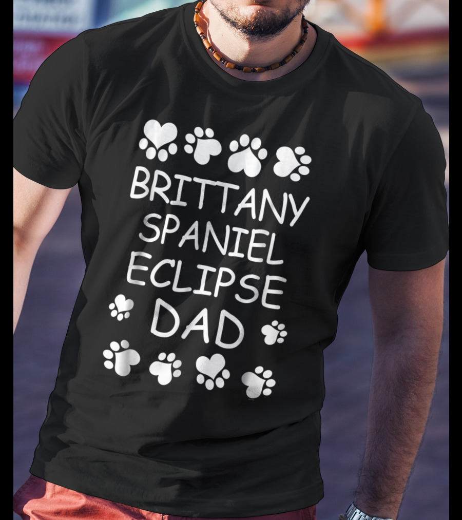 Brittany Spaniel Eclipse Dad Paw Print Heart T-Shirt