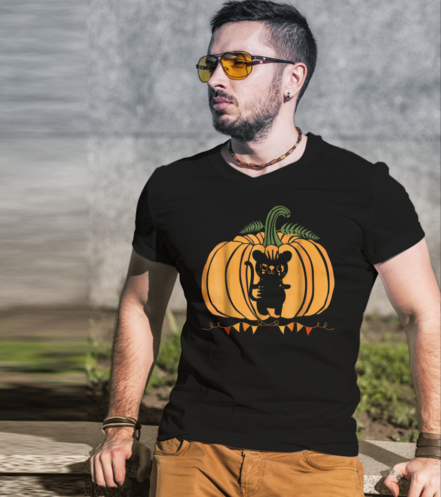 Cool Cat Halloween Pumpkin Dad Mom With Cute Cat Inside Pumpkin T-Shirt