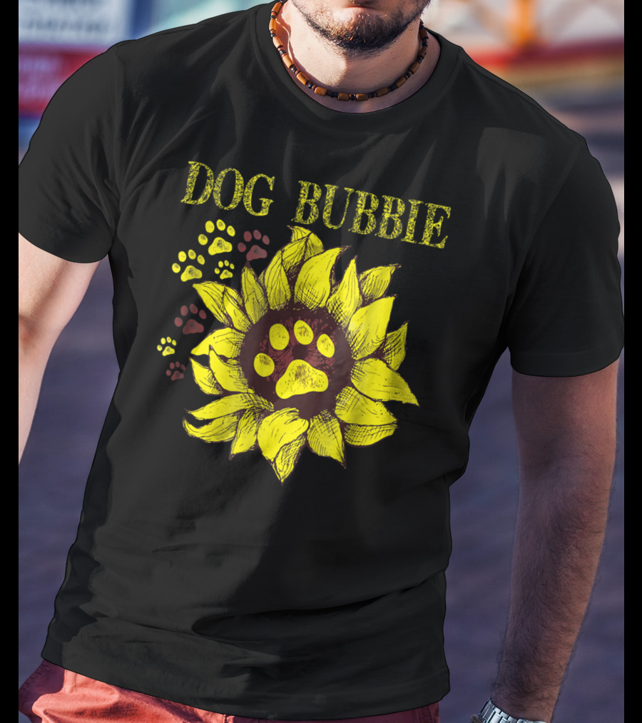 Dog Bubbie Sunflower And Paw Prints T-Shirt