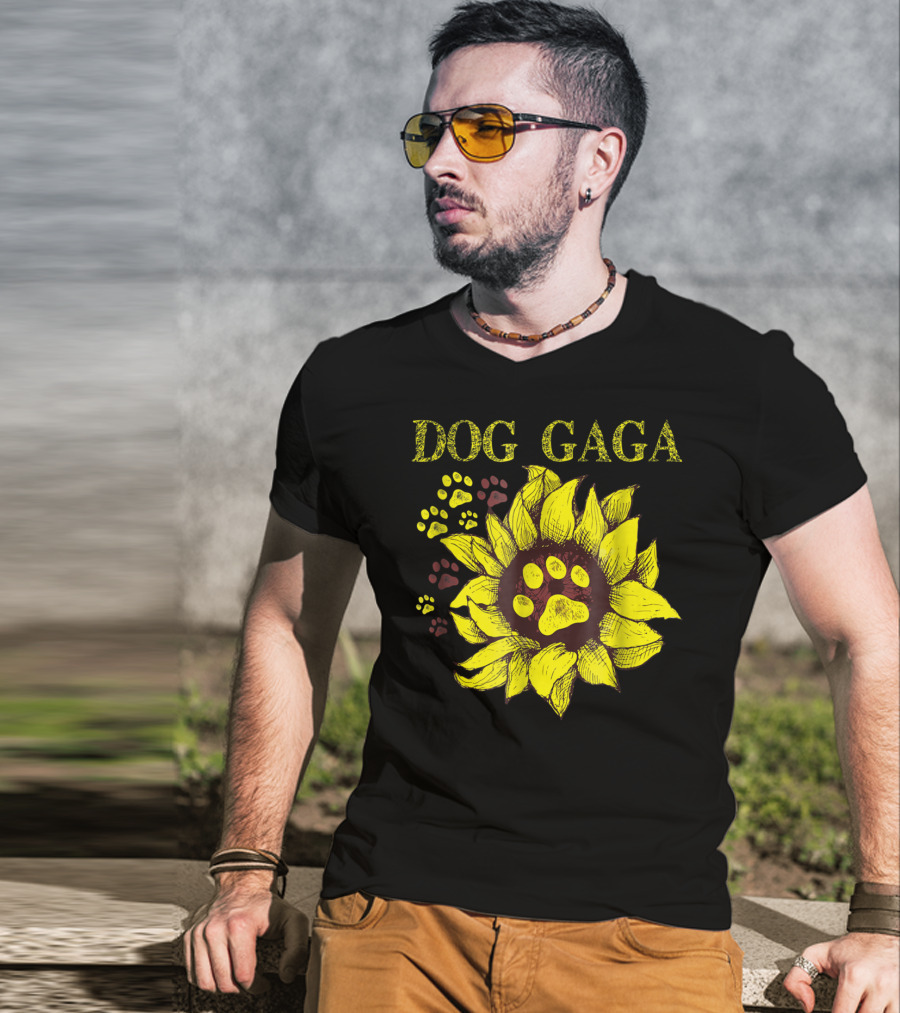 Dog Gaga Sunflower Paw Prints T-Shirt