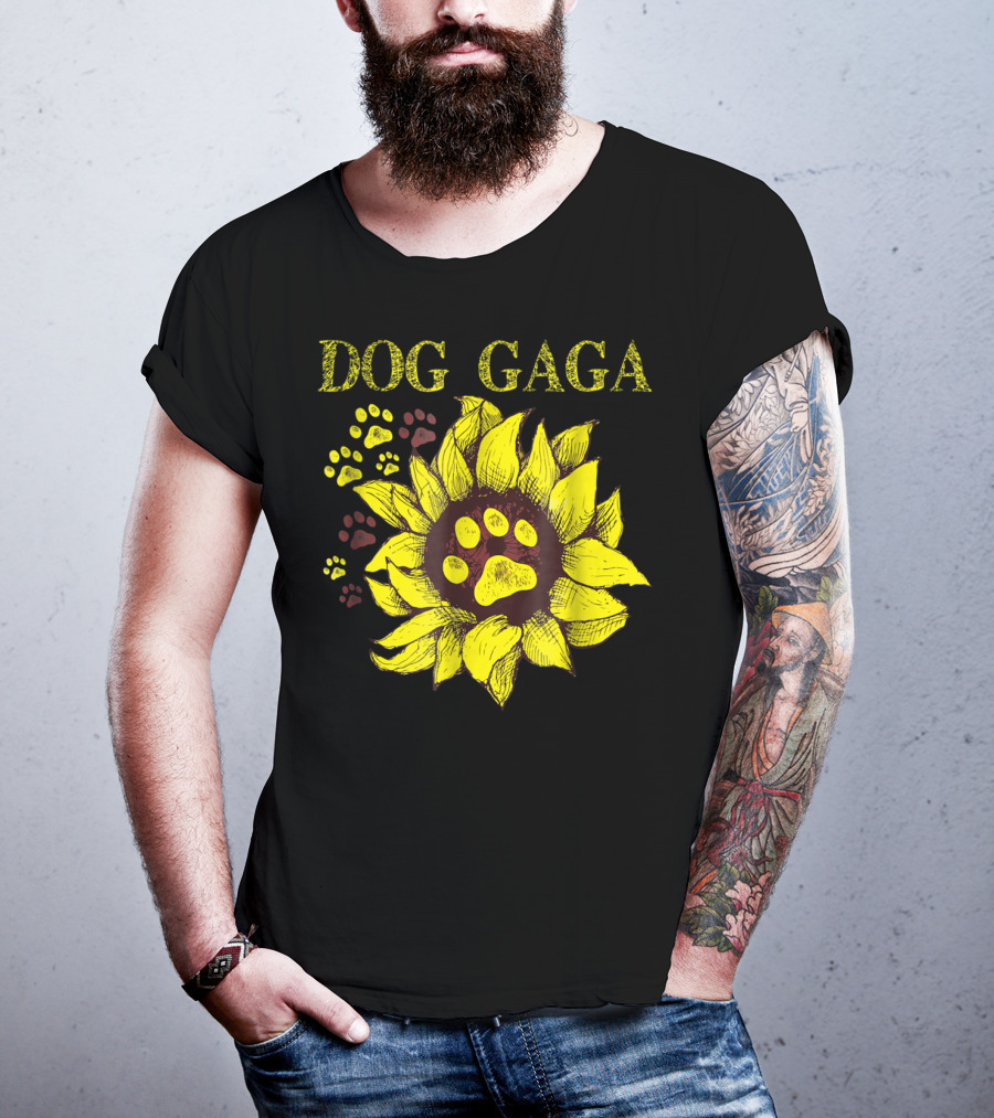 Dog Gaga Sunflower Paw Prints T-Shirt