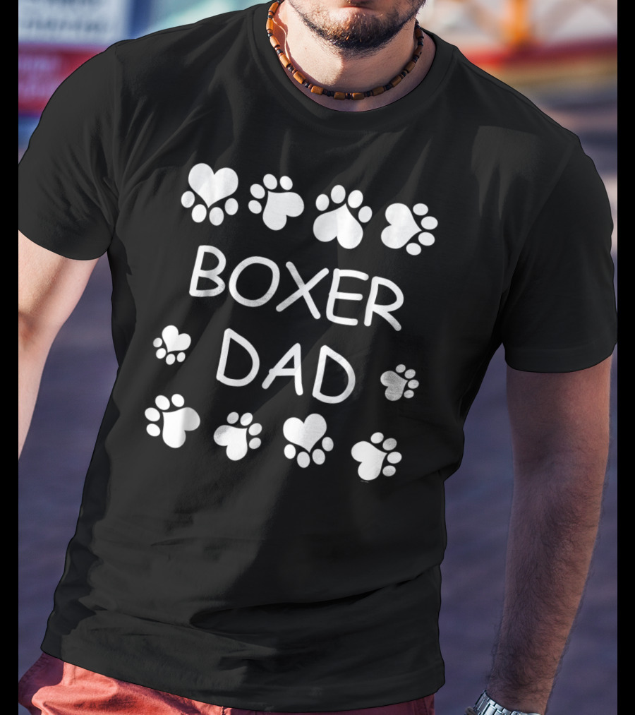 Boxer Dad With Paws And Hearts Christmas Birthday T-Shirt