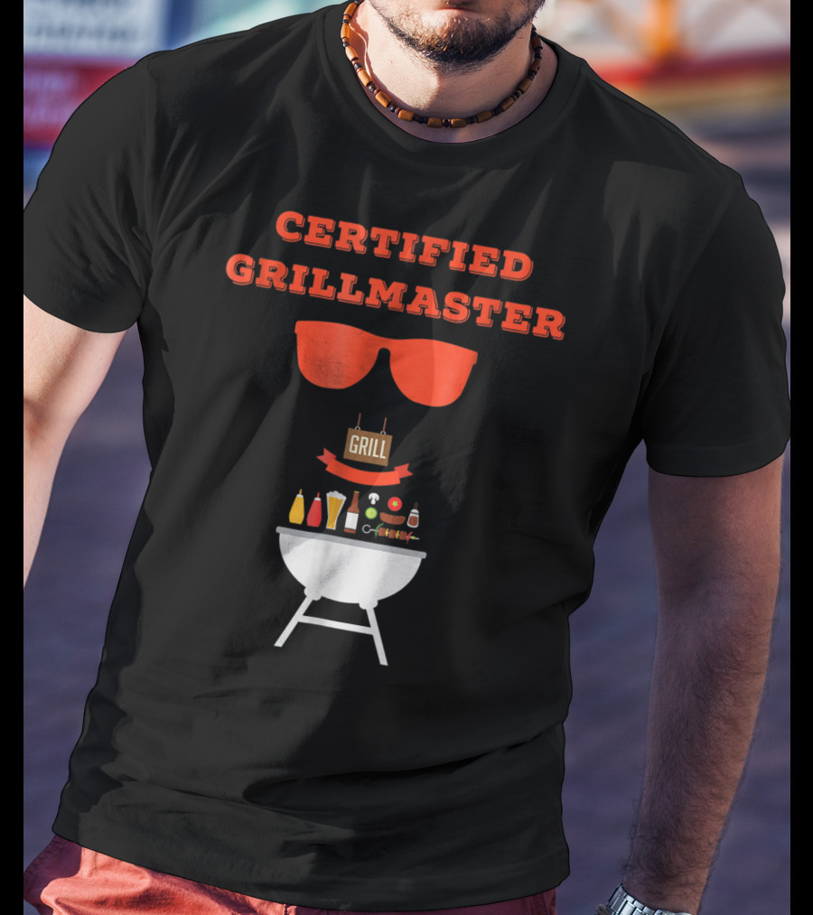 Certified Grillmaster Dad Pun BBQ99 Cooking Fun With Sunglasses And Grill T-Shirt