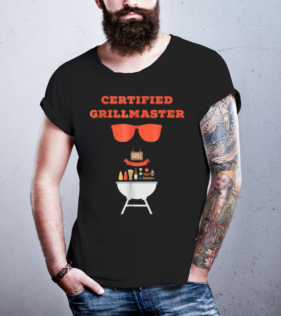 Certified Grillmaster Dad Pun BBQ99 Cooking Fun With Sunglasses And Grill T-Shirt