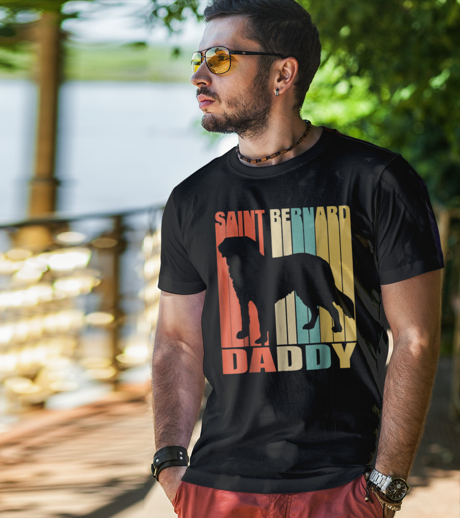 Saint Bernard Daddy Vintage Love Dog87 Retro Stripes T-Shirt