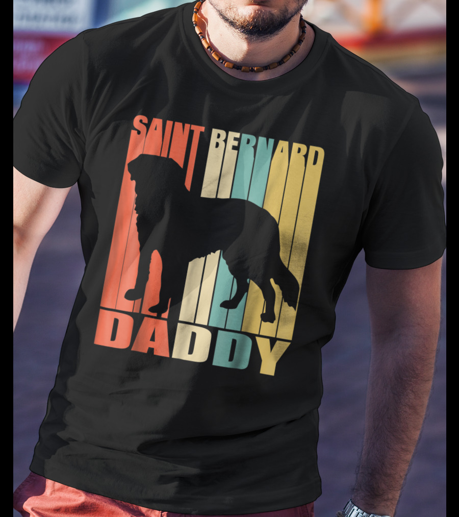 Saint Bernard Daddy Vintage Love Dog87 Retro Stripes T-Shirt