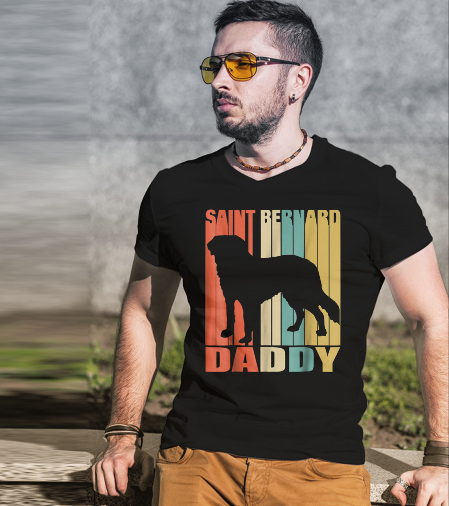 Saint Bernard Daddy Vintage Love Dog87 Retro Stripes T-Shirt