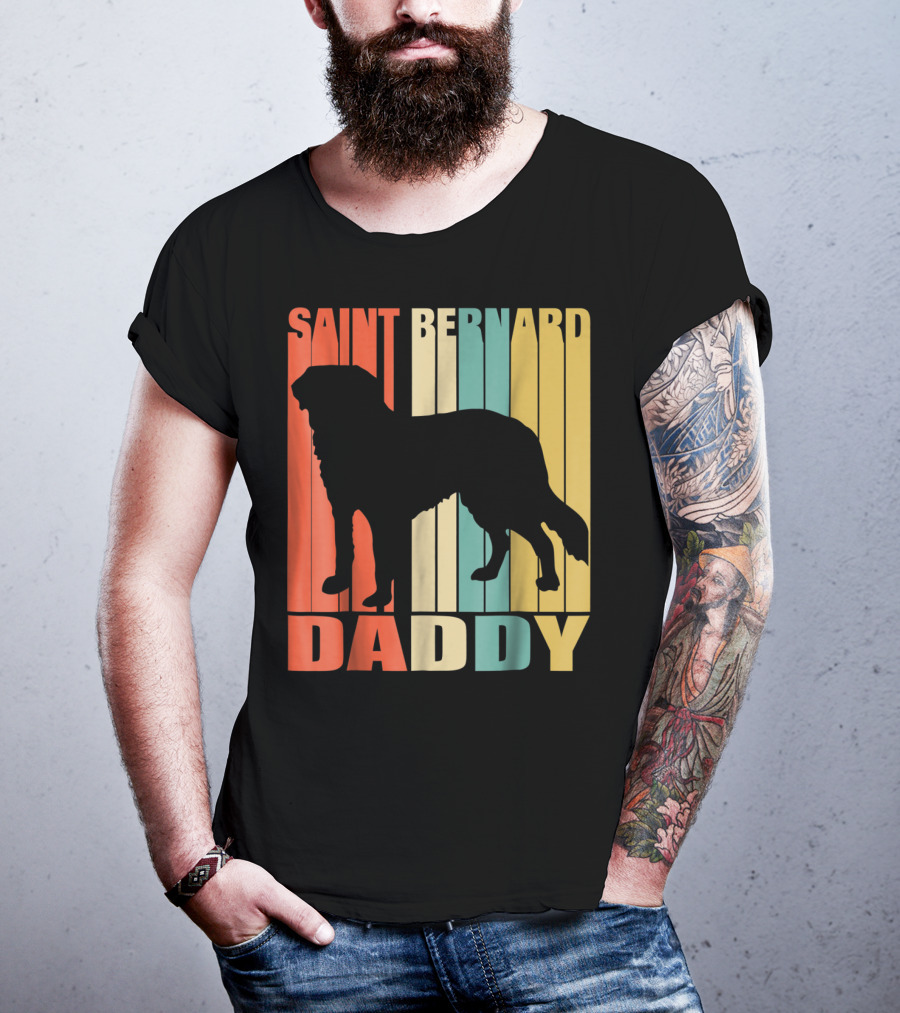 Saint Bernard Daddy Vintage Love Dog87 Retro Stripes T-Shirt