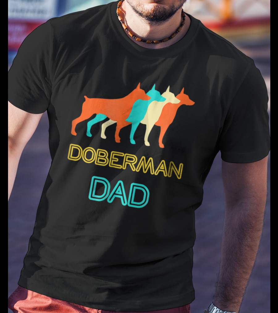 Doberman Dad Retro Colorful Silhouette Trio T-Shirt