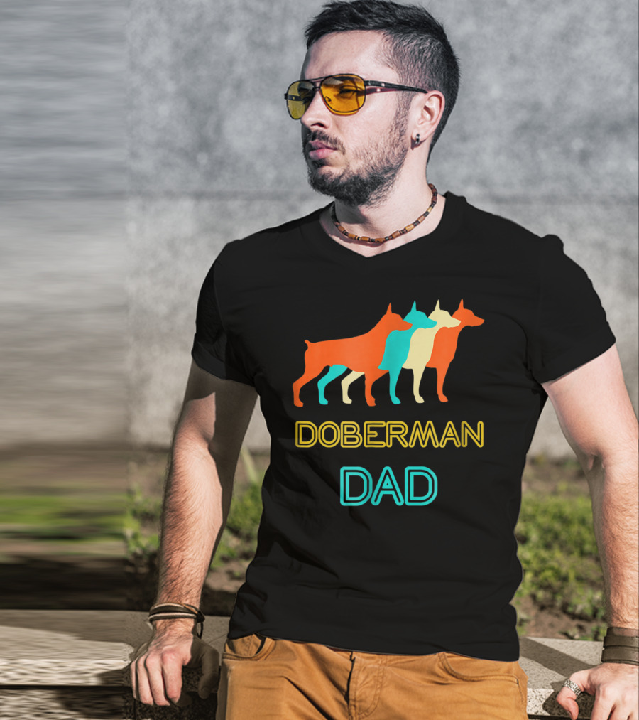 Doberman Dad Retro Colorful Silhouette Trio T-Shirt