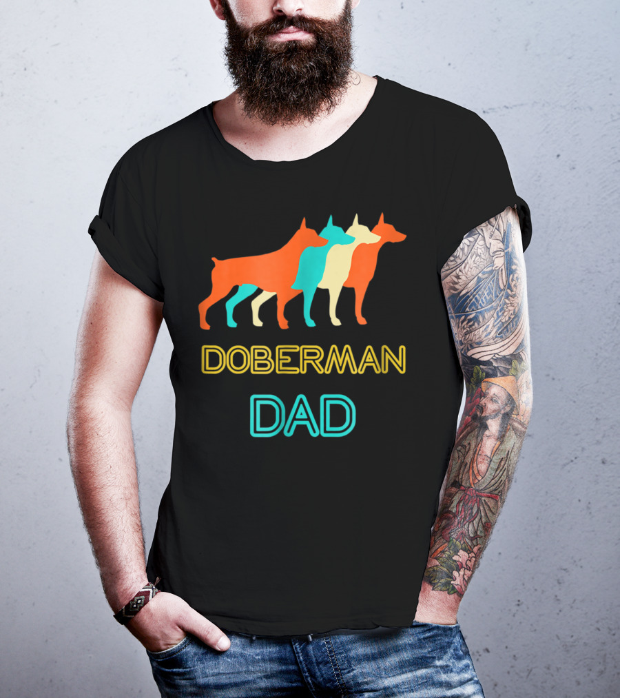 Doberman Dad Retro Colorful Silhouette Trio T-Shirt